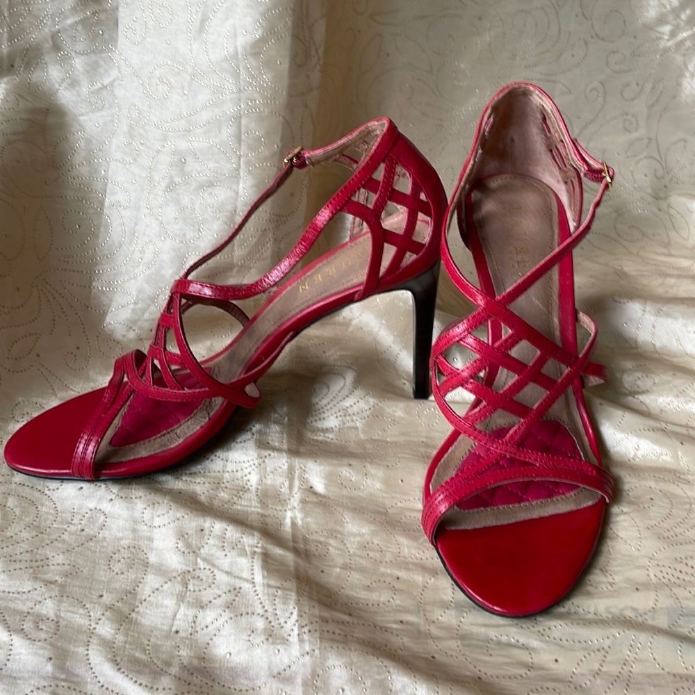 Lauren Ralph Lauren “Sydney” red leather strappy heeled sandal (8)